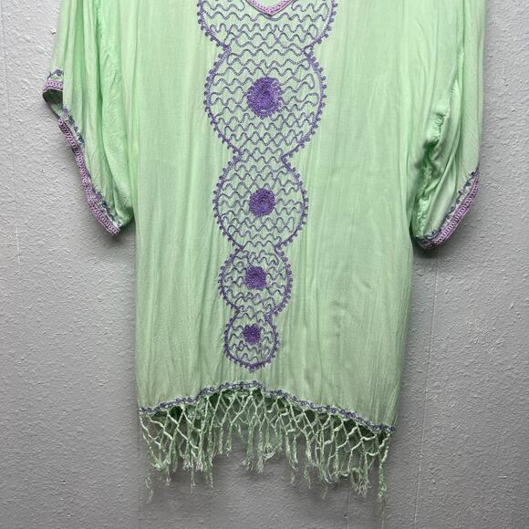 Blue Ginger Embroidered Fringe Tunic Small Boho Beach Coastal Nautical Festival - Picture 4 of 11